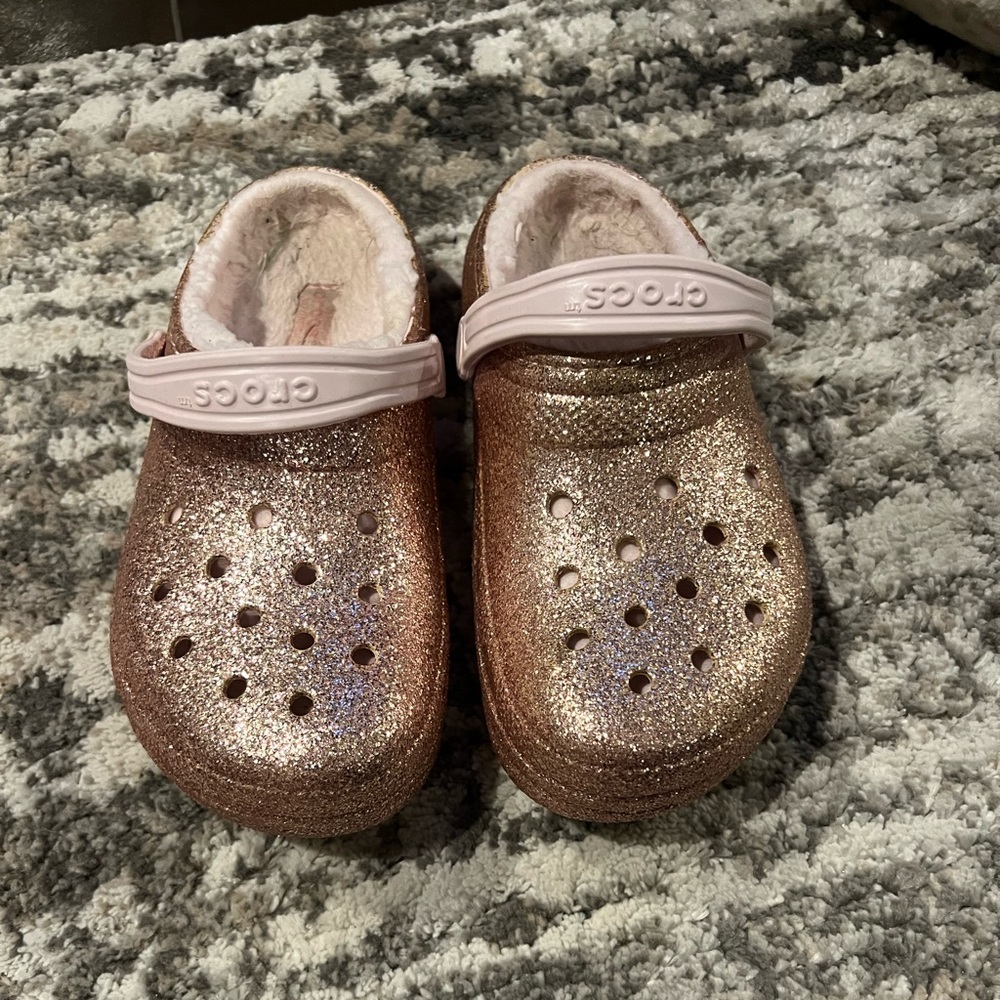 Rose Gold/pink glitter, CROCS